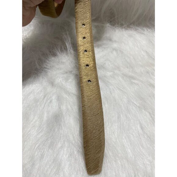 Gold-Toned Et Cetera Genuine Leather & Haircalf Belt With Rectangular Buckle - Picture 2 of 7